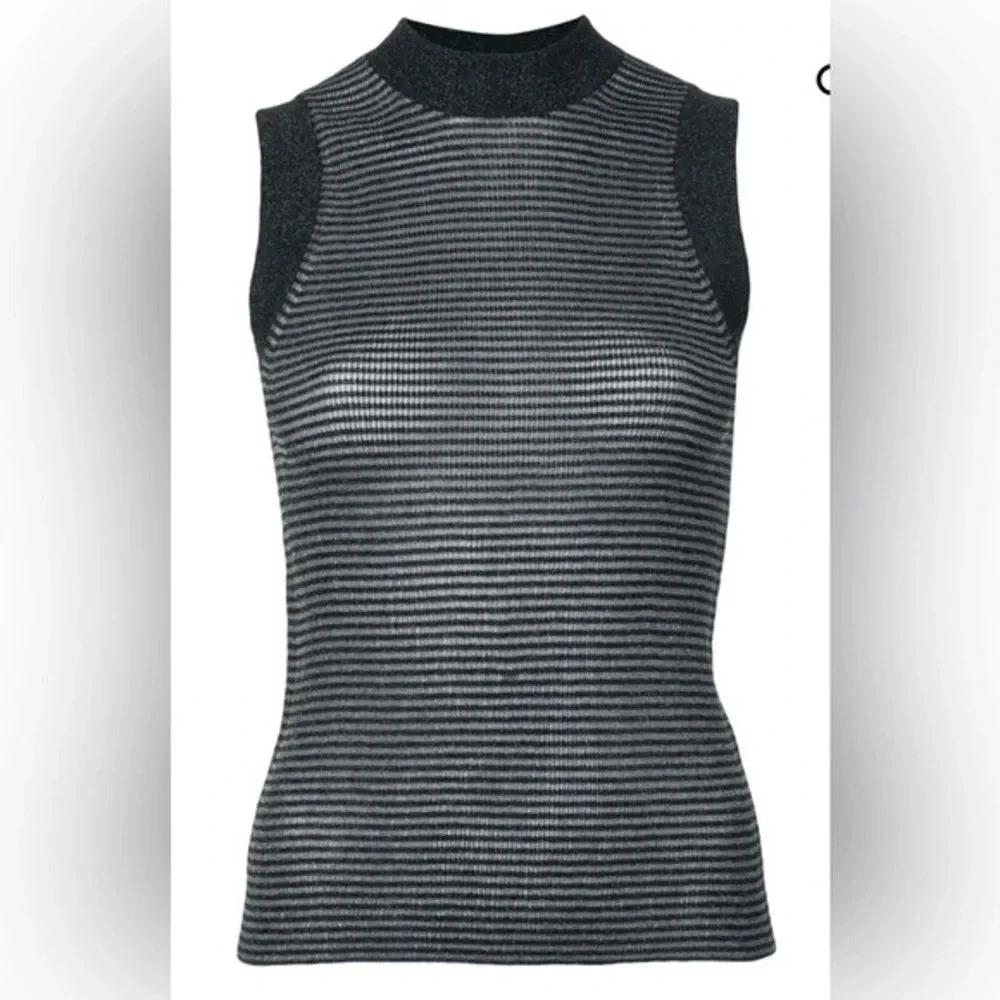 NWT RAG & BONE Raina Denim Blue Lurex Striped Sleeveless Top Small - Picture 3 of 11